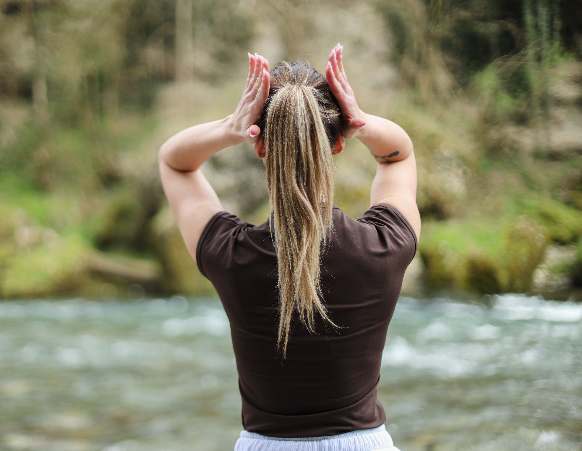 Portrait by mountain river